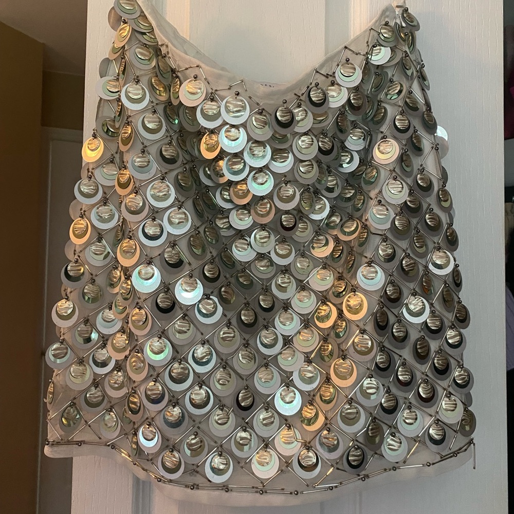 Asos Sequin White Silver Beaded Mini Skirt